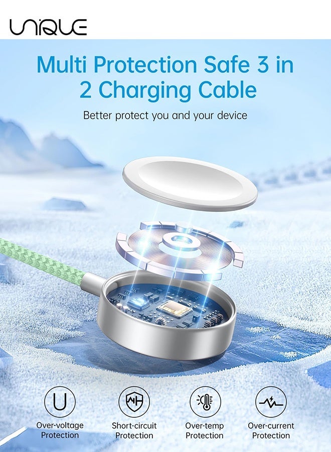 Unique 1.5 Meters Charging Cable - Upgraded 3 in 2 USB C Braided Charging Cables - Travel Fast Charging Cables with USB C/Lightning Ports - Watch Charging Cable - Multifunctional Charging Cable - for iPhone 16 Series/Samsung/MacBook/Google/Android/Laptop Phone Charger Cable (Green) - Image 4