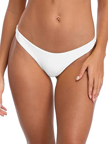 RELLECIGA Women's White Cheeky Brazilian Cut Bikini Bottom Size Medium - Image 1