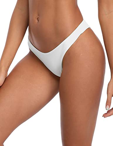 RELLECIGA Women's White Cheeky Brazilian Cut Bikini Bottom Size Medium - Image 3