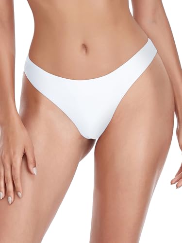 RELLECIGA Women's White Cheeky Brazilian Cut Bikini Bottom Size Medium - Image 4