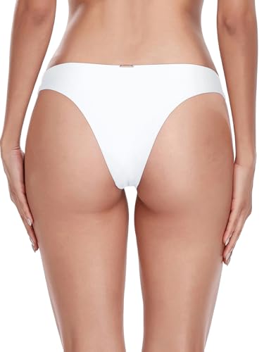 RELLECIGA Women's White Cheeky Brazilian Cut Bikini Bottom Size Medium - Image 5
