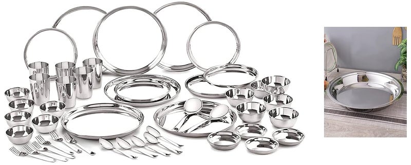Neelam Neelam Stainless Steel Combo of 24 Gauge Premium Dinner Set of 50 pcs with 22 Gauge Parat 26 cm | Durable, Trusted Quality, Dishwaher Safe | Ideal Gifting on Special Occasions Like Anniversary - Image 1