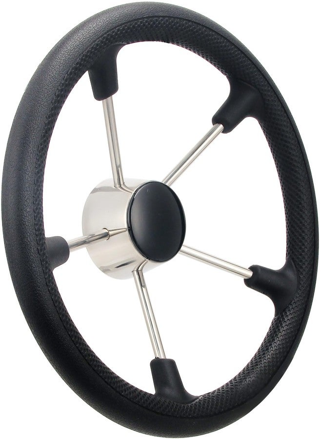Mojiate 13.5" Boat Steering Wheel with PU Foam Cover, Stainless Steel Marine Steering Wheel, Universal Fit for Small to Mid-Sized Boats, Fishing & Pontoon Boats - Image 1