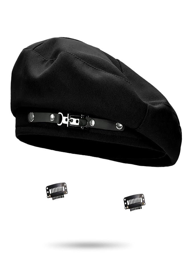 huablo French Beret Hats for Women Painter's hat Metal Clasp Artist Beret Black Cap for Womens Girls Lady (US, Alpha, One Size, Black) - Image 1