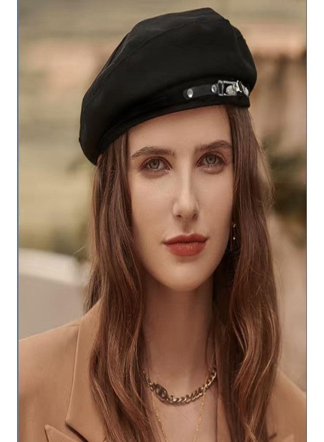 huablo French Beret Hats for Women Painter's hat Metal Clasp Artist Beret Black Cap for Womens Girls Lady (US, Alpha, One Size, Black) - Image 4