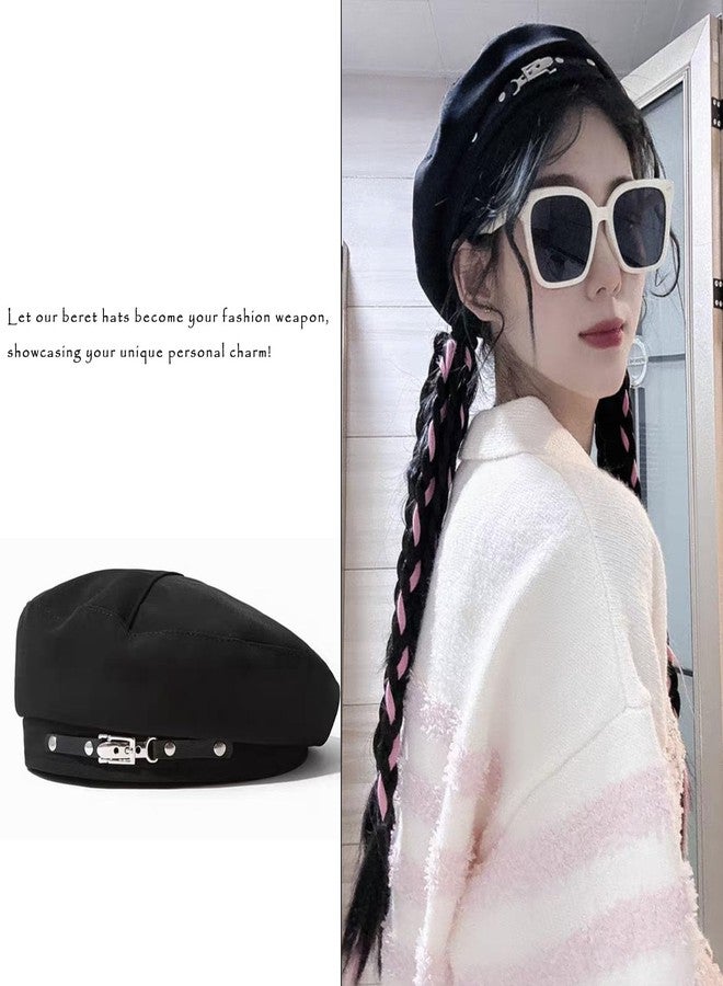 huablo French Beret Hats for Women Painter's hat Metal Clasp Artist Beret Black Cap for Womens Girls Lady (US, Alpha, One Size, Black) - Image 5