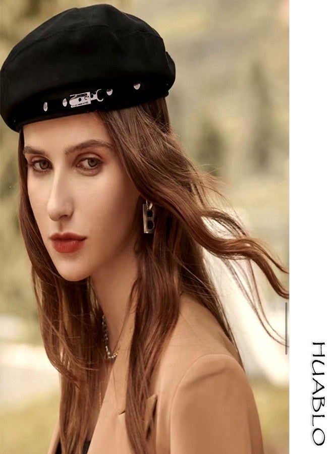 huablo French Beret Hats for Women Painter's hat Metal Clasp Artist Beret Black Cap for Womens Girls Lady (US, Alpha, One Size, Black) - Image 2