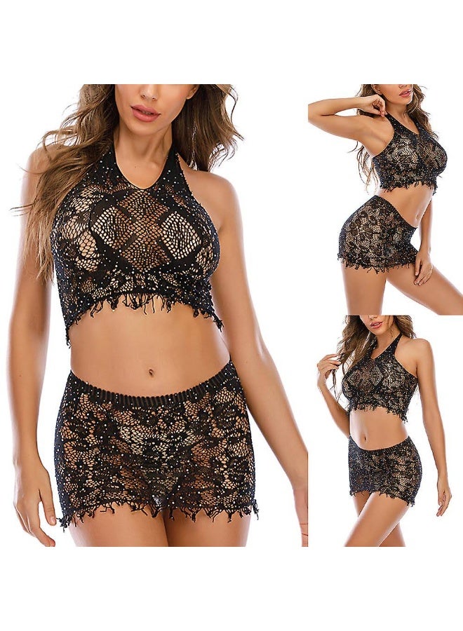 4basix Women Fishnet Fancy Bralette and Shorts Lingerie Women's Sexy Outfits Fishnet Babydoll Sparkle Rhinestone Clubwear Nightwear, One Size - Image 2