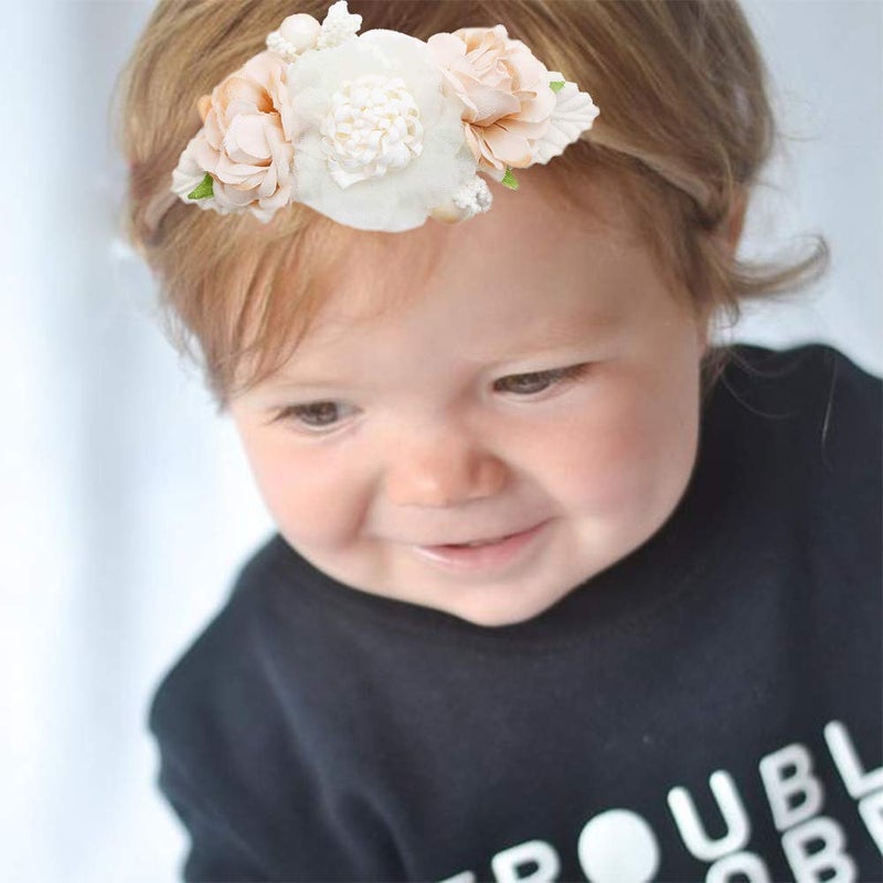 mligril Baby Girl Nylon Headbands Flower Hair Bows Accessories-Elastic Hair Band Crown Handmade FLoral Wraps Birthday Gifts for Girls Newborn Infant Toddler 3Pcs - Image 3