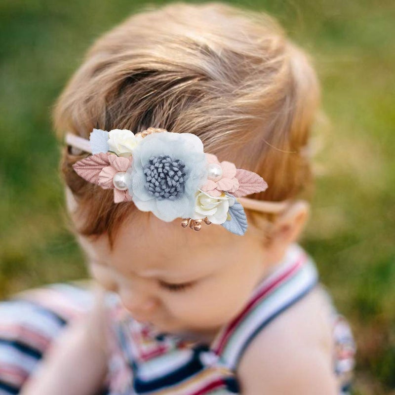 mligril Baby Girl Nylon Headbands Flower Hair Bows Accessories-Elastic Hair Band Crown Handmade FLoral Wraps Birthday Gifts for Girls Newborn Infant Toddler 3Pcs - Image 4