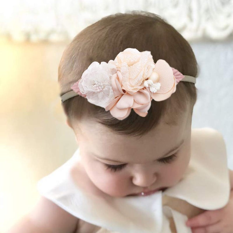 mligril Baby Girl Nylon Headbands Flower Hair Bows Accessories-Elastic Hair Band Crown Handmade FLoral Wraps Birthday Gifts for Girls Newborn Infant Toddler 3Pcs - Image 2