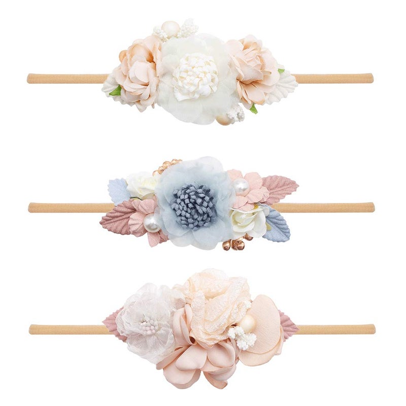 mligril Baby Girl Nylon Headbands Flower Hair Bows Accessories-Elastic Hair Band Crown Handmade FLoral Wraps Birthday Gifts for Girls Newborn Infant Toddler 3Pcs - Image 1