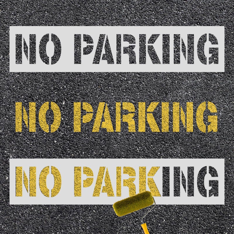 PEUTIER 2pcs No Parking Stencils, 4 Inch Letter Stencils, Flexible Plastic Parking Lot Paint Templates, Traffic Curb Painting Marking Signs, White - Image 1