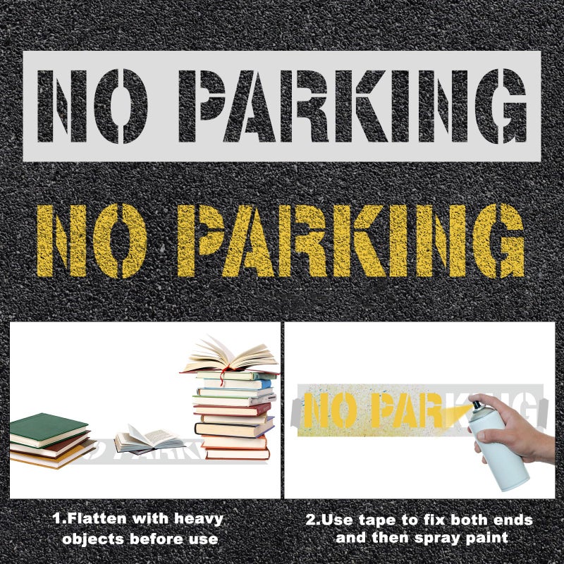 PEUTIER 2pcs No Parking Stencils, 4 Inch Letter Stencils, Flexible Plastic Parking Lot Paint Templates, Traffic Curb Painting Marking Signs, White - Image 5