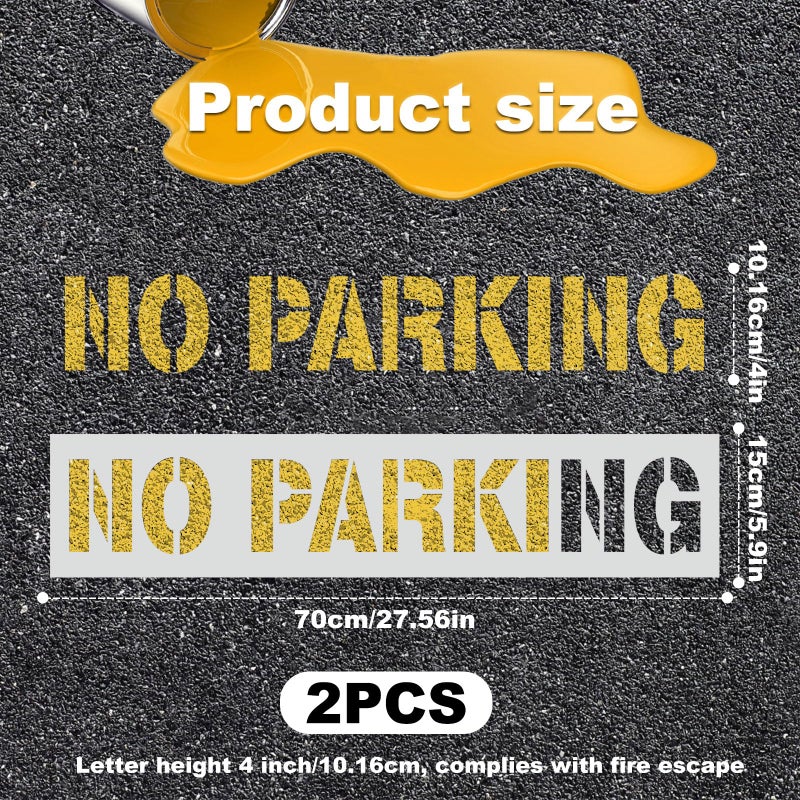 PEUTIER 2pcs No Parking Stencils, 4 Inch Letter Stencils, Flexible Plastic Parking Lot Paint Templates, Traffic Curb Painting Marking Signs, White - Image 2