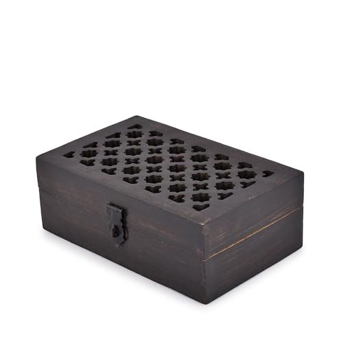 BHAVATU Mango Wood Decorative Wooden Box with Hinged Lid Ideal for Keepsakes, Trinkets, Jewelry and Other Stash (8" x 5" x 3") - Image 1