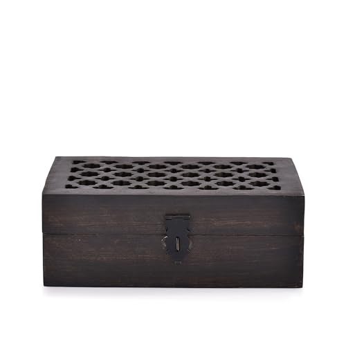 BHAVATU Mango Wood Decorative Wooden Box with Hinged Lid Ideal for Keepsakes, Trinkets, Jewelry and Other Stash (8" x 5" x 3") - Image 2