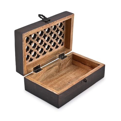 BHAVATU Mango Wood Decorative Wooden Box with Hinged Lid Ideal for Keepsakes, Trinkets, Jewelry and Other Stash (8" x 5" x 3") - Image 4