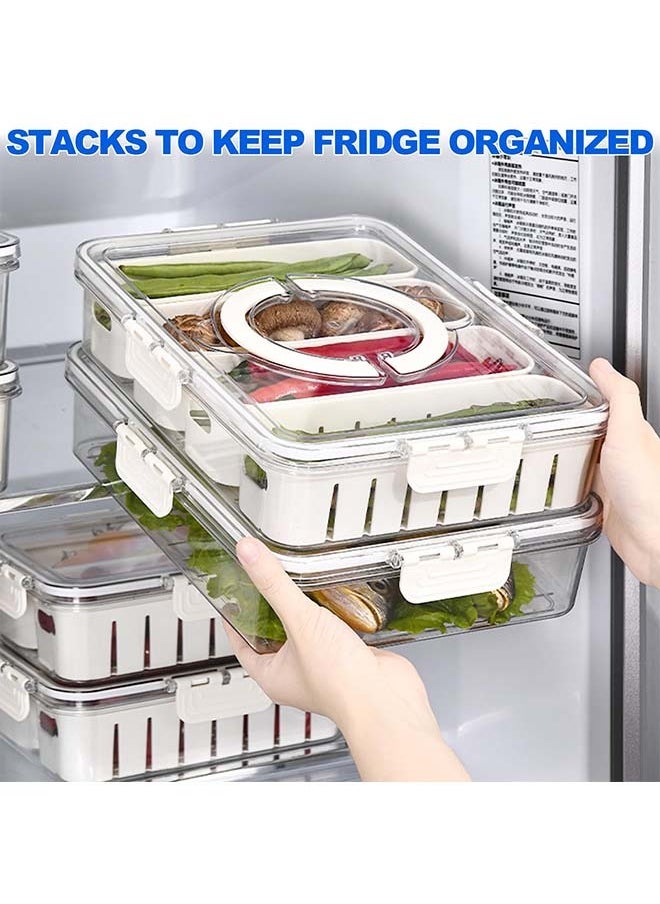 Fruit Storage Containers for Fridge with Lids, Handle and 4 Removable Colanders, Portable Refrigerator Fruit Organizer Bins, BPA-Free Fresh Produce Saver & Food Box for Food, Vegetable, Egg Storage