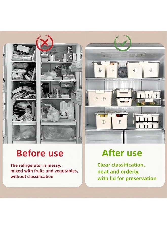 Fruit Storage Containers for Fridge with Lids, Handle and 4 Removable Colanders, Portable Refrigerator Fruit Organizer Bins, BPA-Free Fresh Produce Saver & Food Box for Food, Vegetable, Egg Storage