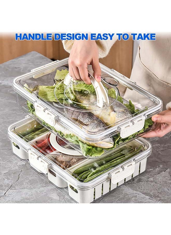 Fruit Storage Containers for Fridge with Lids, Handle and 4 Removable Colanders, Portable Refrigerator Fruit Organizer Bins, BPA-Free Fresh Produce Saver & Food Box for Food, Vegetable, Egg Storage
