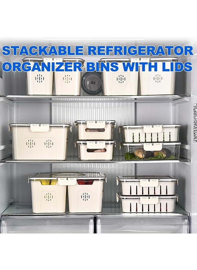 Fruit Storage Containers for Fridge with Lids, Handle and 4 Removable Colanders, Portable Refrigerator Fruit Organizer Bins, BPA-Free Fresh Produce Saver & Food Box for Food, Vegetable, Egg Storage