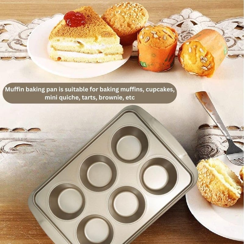KERFORA Reusable Carbon Steel Mould Muffin Tray Muffin Cup Cake Tray Baking in Microwave Oven Muffin Bread Cake Bakeware Pan Mould for Deserts, Pastries and Cookies Non-Stick (6 Cups Large) - Image 5
