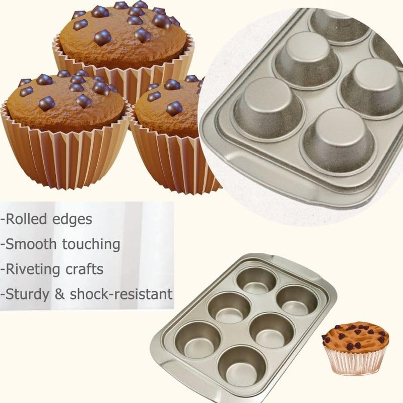 KERFORA Reusable Carbon Steel Mould Muffin Tray Muffin Cup Cake Tray Baking in Microwave Oven Muffin Bread Cake Bakeware Pan Mould for Deserts, Pastries and Cookies Non-Stick (6 Cups Large) - Image 4