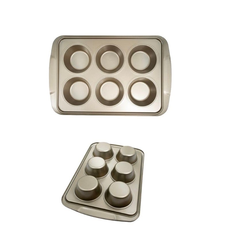 KERFORA Reusable Carbon Steel Mould Muffin Tray Muffin Cup Cake Tray Baking in Microwave Oven Muffin Bread Cake Bakeware Pan Mould for Deserts, Pastries and Cookies Non-Stick (6 Cups Large) - Image 1