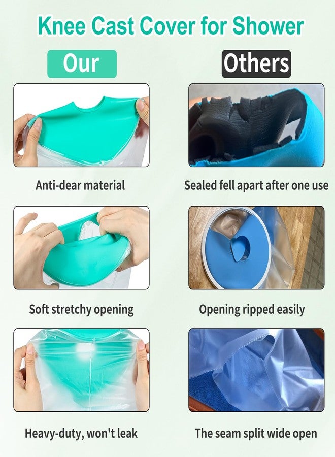 SUPERNIGHT Adult Waterproof Knee Cast Cover for Shower, Knee Surgery Cast Protector Shower Cover, Watertight Reusable Cast Protector for Knee/Leg Surgeries, Wound Bandage, Green - Image 4