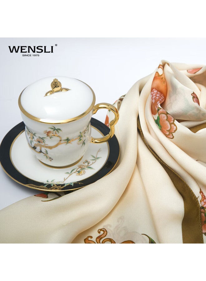 Wanshili Silk Porcelain Gift Set Silk Scarf Mulberry Silk Long Scarf Mother's Birthday Gift Pomegranate Manor Lady Gift - Image 2