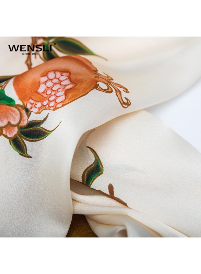 Wanshili Silk Porcelain Gift Set Silk Scarf Mulberry Silk Long Scarf Mother's Birthday Gift Pomegranate Manor Lady Gift - Image 4