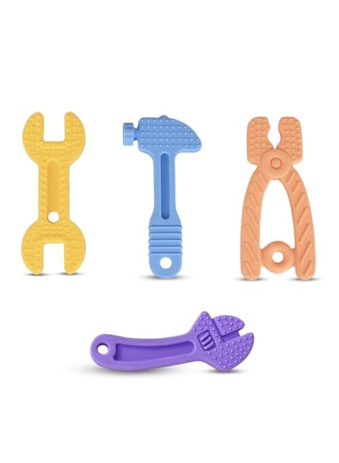 Tools Teether 4 Piece – Silicone Teething Toys for Babies, Chew Toys, Molar Sensory Teething Relief, Easy to Hold Set (4 Pack)