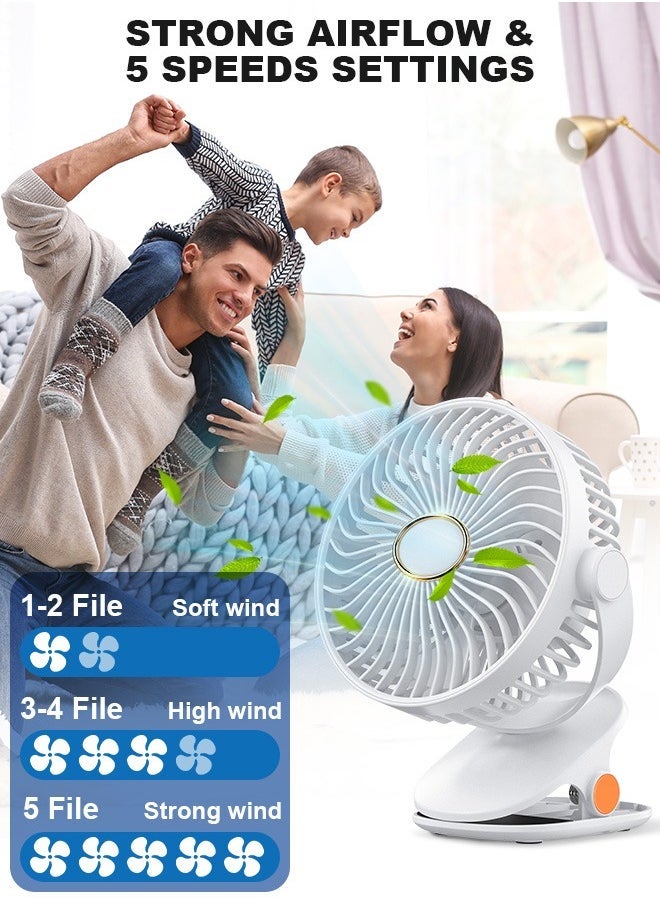 PINREK مروحة طاولة متعددة الوظائف، مروحة مشبك، مروحة محمولة بمحرك هادئ للغاية مع بطارية 2400 مللي أمبير/5 إعدادات سرعة/ميزة دوران ثابت 720 درجة/ضوء ليلي/تصميم غطاء أمان قابل للفك مروحة مكتبية، مروحة مثبتة على الحائط، مروحة صغيرة قابلة للشحن من نوع C للتخييم، السيارة، المنزل، غرفة النوم، المكتب، عربات الأطفال - Image 4