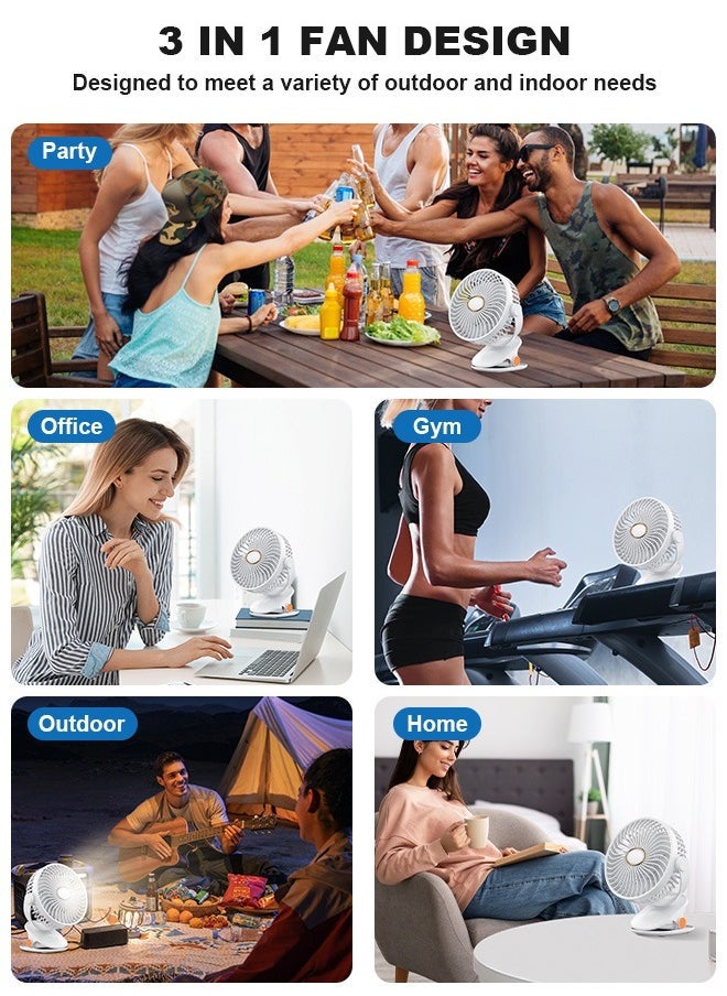 PINREK مروحة طاولة متعددة الوظائف، مروحة مشبك، مروحة محمولة بمحرك هادئ للغاية مع بطارية 2400 مللي أمبير/5 إعدادات سرعة/ميزة دوران ثابت 720 درجة/ضوء ليلي/تصميم غطاء أمان قابل للفك مروحة مكتبية، مروحة مثبتة على الحائط، مروحة صغيرة قابلة للشحن من نوع C للتخييم، السيارة، المنزل، غرفة النوم، المكتب، عربات الأطفال - Image 3