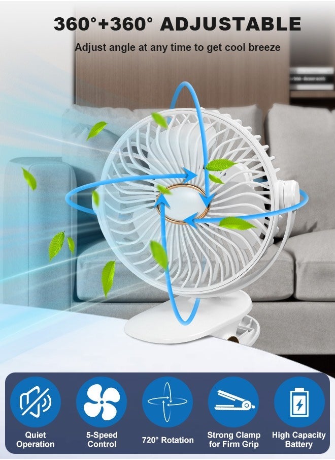 PINREK مروحة طاولة متعددة الوظائف، مروحة مشبك، مروحة محمولة بمحرك هادئ للغاية مع بطارية 2400 مللي أمبير/5 إعدادات سرعة/ميزة دوران ثابت 720 درجة/ضوء ليلي/تصميم غطاء أمان قابل للفك مروحة مكتبية، مروحة مثبتة على الحائط، مروحة صغيرة قابلة للشحن من نوع C للتخييم، السيارة، المنزل، غرفة النوم، المكتب، عربات الأطفال - Image 5