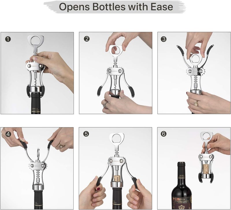 Beneno Wine Opener, Zinc Alloy Premium Wing Corkscrew with Multifunctional Bottles Opener, Sharp Wine Corkscrew with Ergonomic Non-Slip Wing Handle, Silver - Image 4