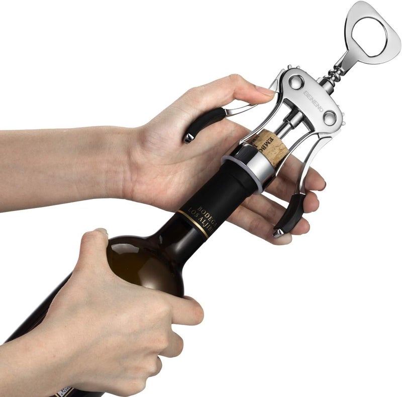 Beneno Wine Opener, Zinc Alloy Premium Wing Corkscrew with Multifunctional Bottles Opener, Sharp Wine Corkscrew with Ergonomic Non-Slip Wing Handle, Silver - Image 3