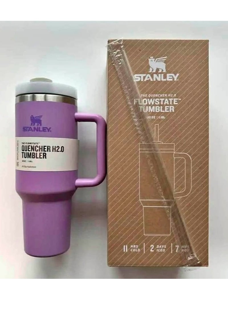 STANLEY Quencher H2.0 FlowState Stainless Steel Vacuum Insulated Tumbler with Lid and Straw for Water, Iced Tea or Coffee (Orchid Soft Matte, 40 oz) - Image 2