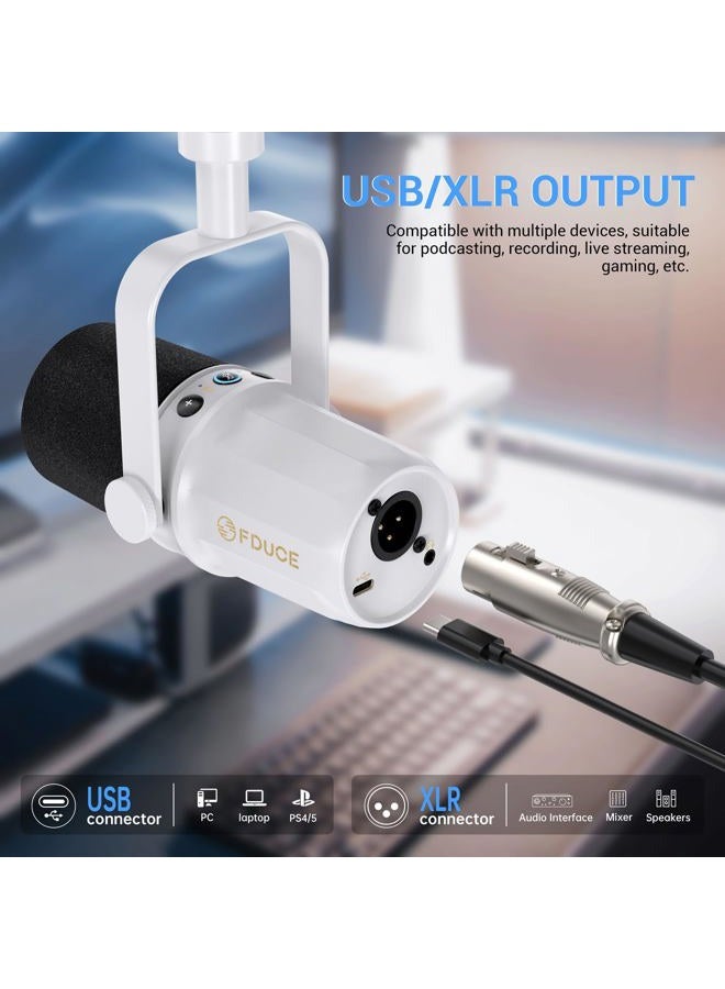 FDUCE SL40 Dynamic Microphone for Podcasting, Gaming, Live Streaming & Recording, Built-in Headphone Output, LED Mute Button, All Metal USB/XLR, Voice-Isolating Technology（White） - Image 3