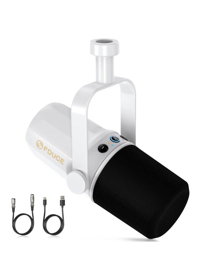 FDUCE SL40 Dynamic Microphone for Podcasting, Gaming, Live Streaming & Recording, Built-in Headphone Output, LED Mute Button, All Metal USB/XLR, Voice-Isolating Technology（White） - Image 1