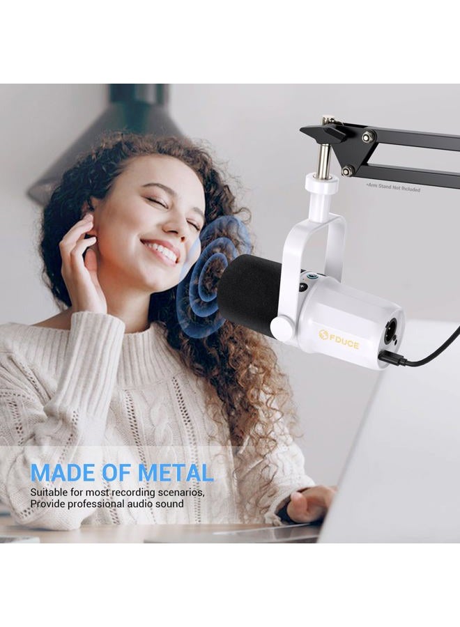 FDUCE SL40 Dynamic Microphone for Podcasting, Gaming, Live Streaming & Recording, Built-in Headphone Output, LED Mute Button, All Metal USB/XLR, Voice-Isolating Technology（White） - Image 5