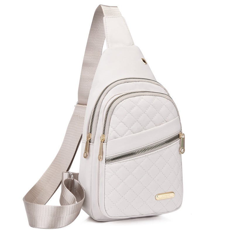 New Fashion Womens Quilted Sling Bag Large Capacity Waterproof Crossbody Creamy-white 