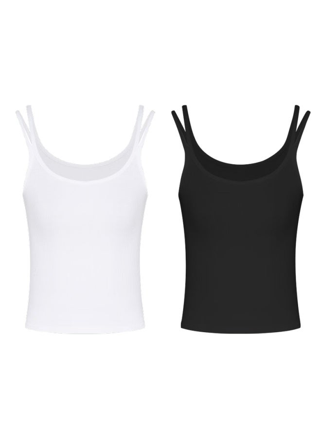 Joae Women's Double Strap Camisole Tank Top Black XL - Image 3