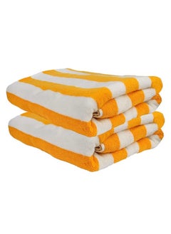 MAXQON Beach Towel - 100% Cotton 600 GSM Over Sized (90x180cm), Highly Absorbent Bath Sheet For Pool, Beach, Fitness, Sports, Yoga, Color-Striped Yellow  - Image 5