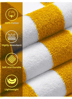 MAXQON Beach Towel - 100% Cotton 600 GSM Over Sized (90x180cm), Highly Absorbent Bath Sheet For Pool, Beach, Fitness, Sports, Yoga, Color-Striped Yellow  - Image 3