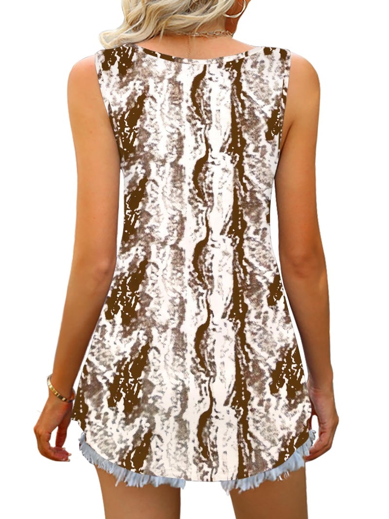 Tencede 2026 Summer Tank Tops for Women Sleeveless V Neck Babydoll Loose Flowy Floral Print Blouse Brown Snakeshin Large - Image 3