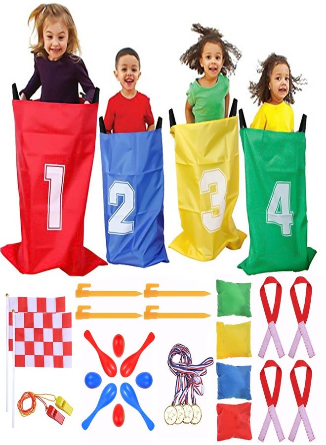 GOLDGE 28 Piece Outdoor Games Kit for Kids, Includes Potato Sack Race Bags, Bean Bag Toss, 3 Legged Race Bands, Egg Spoon Relay, for Easter & Birthday Parties (Potato Sack Race Bags) - Image 1