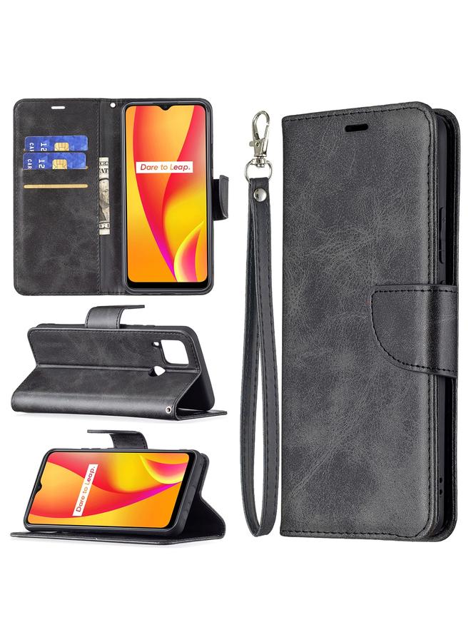 اس-توب جراب لهاتف OPPO Realme C15/C12/C25 جراب جلد PU أفقي قابل للطي بلون نقي وملمس جلد الحمل مع حامل وفتحات للبطاقات ومحفظة وحبل تثبيت - Image 1