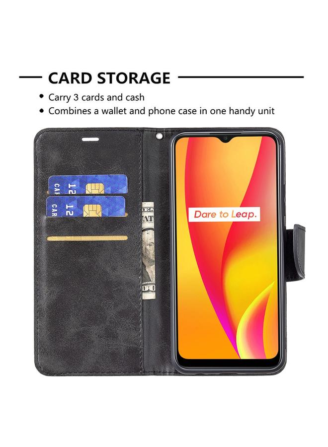 اس-توب جراب لهاتف OPPO Realme C15/C12/C25 جراب جلد PU أفقي قابل للطي بلون نقي وملمس جلد الحمل مع حامل وفتحات للبطاقات ومحفظة وحبل تثبيت - Image 5